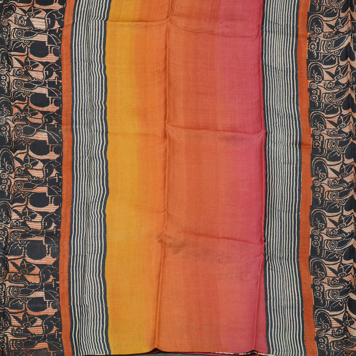 Hayagrivas Beige Handprinted Tussar Saree KBE1524K3-2