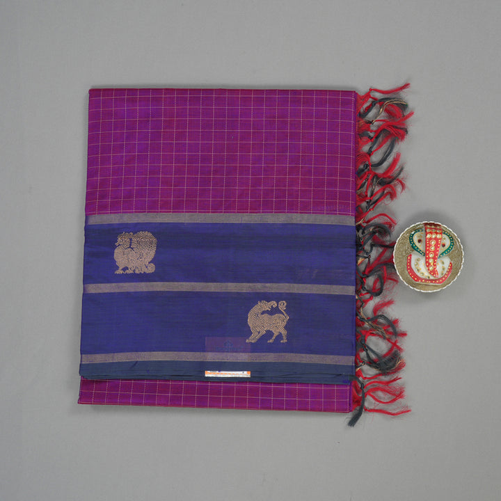 Hayagrivas Purple Pure Silk Cotton Saree with Navy Blue Border KBE1525K11-2