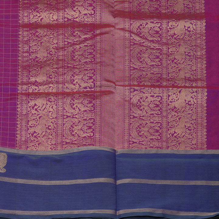 Hayagrivas Purple Pure Silk Cotton Saree with Navy Blue Border KBE1525K11-2