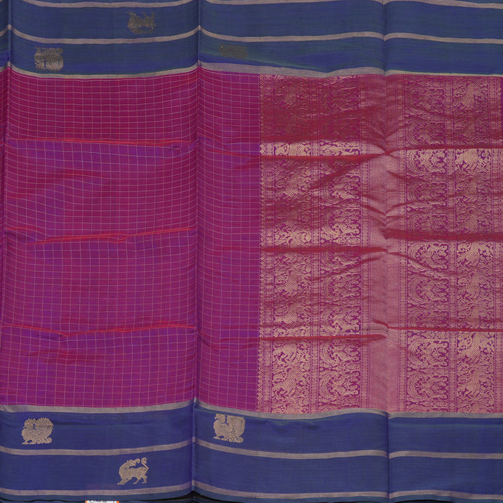 Hayagrivas Purple Pure Silk Cotton Saree with Navy Blue Border KBE1525K11-2