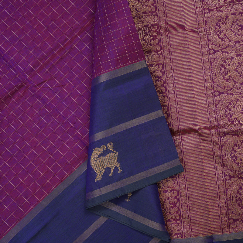 Hayagrivas Purple Pure Silk Cotton Saree with Navy Blue Border KBE1525K11-2