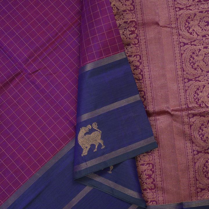 Hayagrivas Purple Pure Silk Cotton Saree with Navy Blue Border KBE1525K11-2