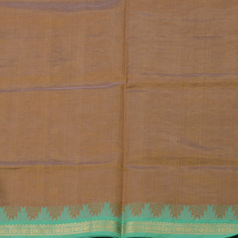 Hayagrivas Gold Pure Silk Cotton Saree with Sea Green Small Temple Border KBE1525K11-3