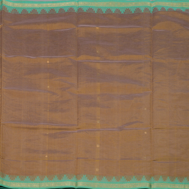 Hayagrivas Gold Pure Silk Cotton Saree with Sea Green Small Temple Border KBE1525K11-3