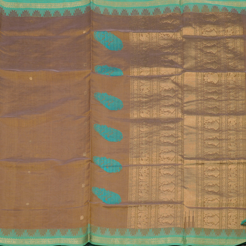 Hayagrivas Gold Pure Silk Cotton Saree with Sea Green Small Temple Border KBE1525K11-3