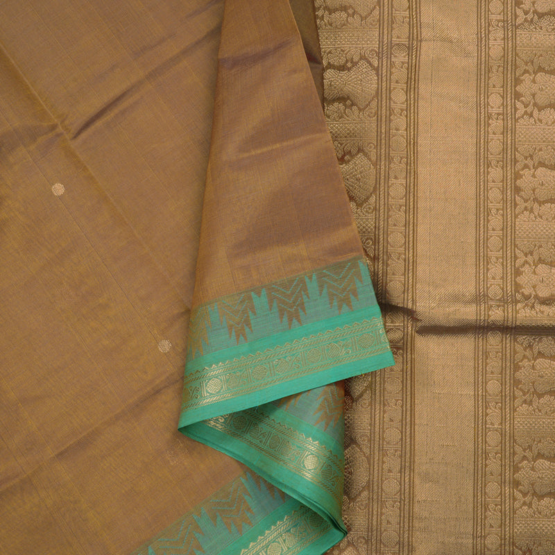 Hayagrivas Gold Pure Silk Cotton Saree with Sea Green Small Temple Border KBE1525K11-3