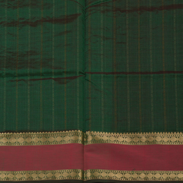 Hayagrivas Bottle Green Pure Kanchi Silk Cotton Saree with Reddish Pink Border KBE1525K11-5