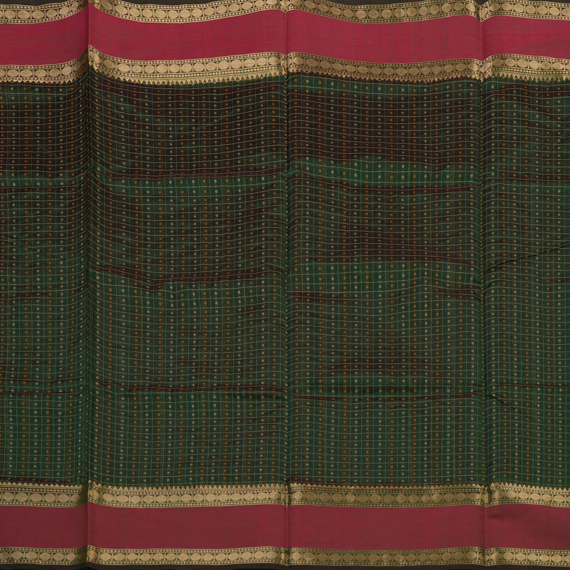 Hayagrivas Bottle Green Pure Kanchi Silk Cotton Saree with Reddish Pink Border KBE1525K11-5