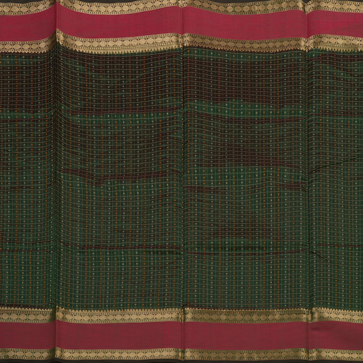 Hayagrivas Bottle Green Pure Kanchi Silk Cotton Saree with Reddish Pink Border KBE1525K11-5