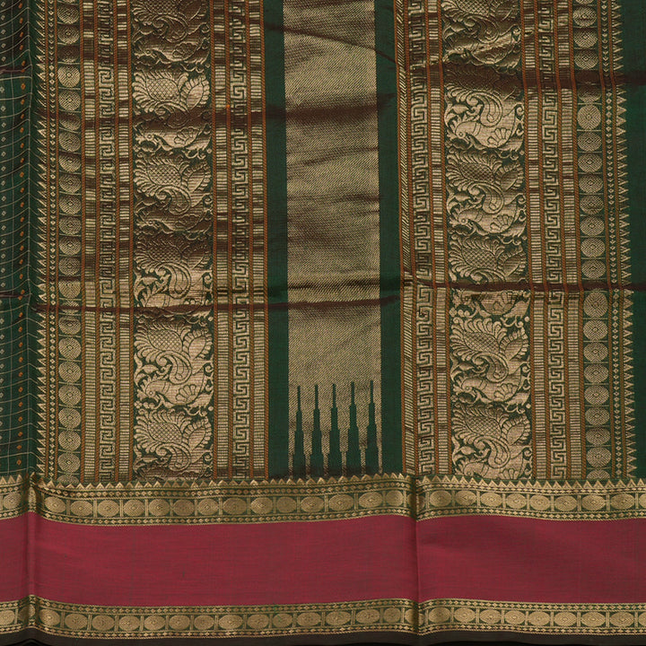 Hayagrivas Bottle Green Pure Kanchi Silk Cotton Saree with Reddish Pink Border KBE1525K11-5