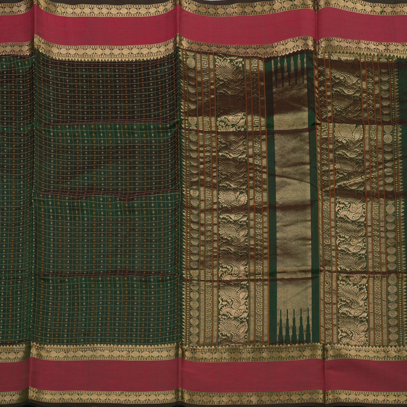 Hayagrivas Bottle Green Pure Kanchi Silk Cotton Saree with Reddish Pink Border KBE1525K11-5
