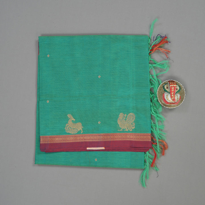 Hayagrivas Mint Green Pure Kanchi Silk Cotton Saree with Mild Red Small Border KBE1525K11-6