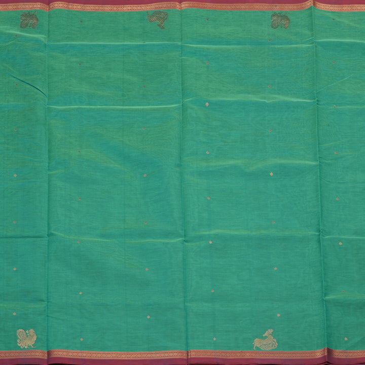 Hayagrivas Mint Green Pure Kanchi Silk Cotton Saree with Mild Red Small Border KBE1525K11-6