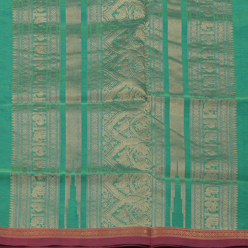 Hayagrivas Mint Green Pure Kanchi Silk Cotton Saree with Mild Red Small Border KBE1525K11-6