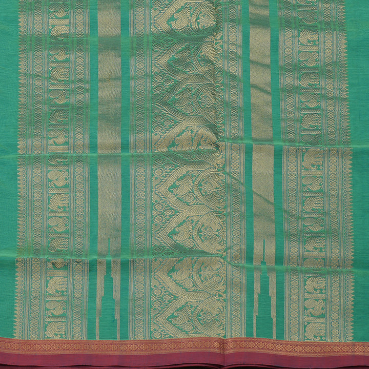 Hayagrivas Mint Green Pure Kanchi Silk Cotton Saree with Mild Red Small Border KBE1525K11-6