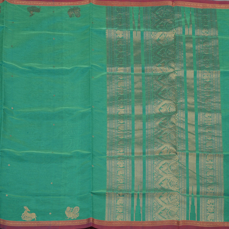 Hayagrivas Mint Green Pure Kanchi Silk Cotton Saree with Mild Red Small Border KBE1525K11-6