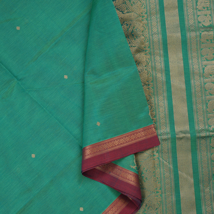 Hayagrivas Mint Green Pure Kanchi Silk Cotton Saree with Mild Red Small Border KBE1525K11-6
