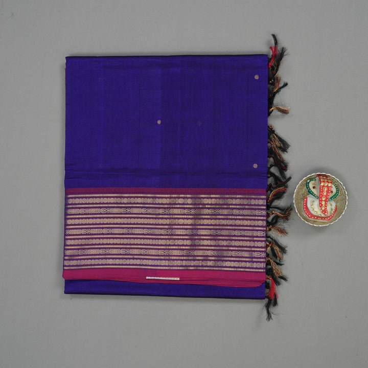 Hayagrivas Royal Blue Pure Kanchi Silk Cotton Saree with Pink Border KBE1525K12-1