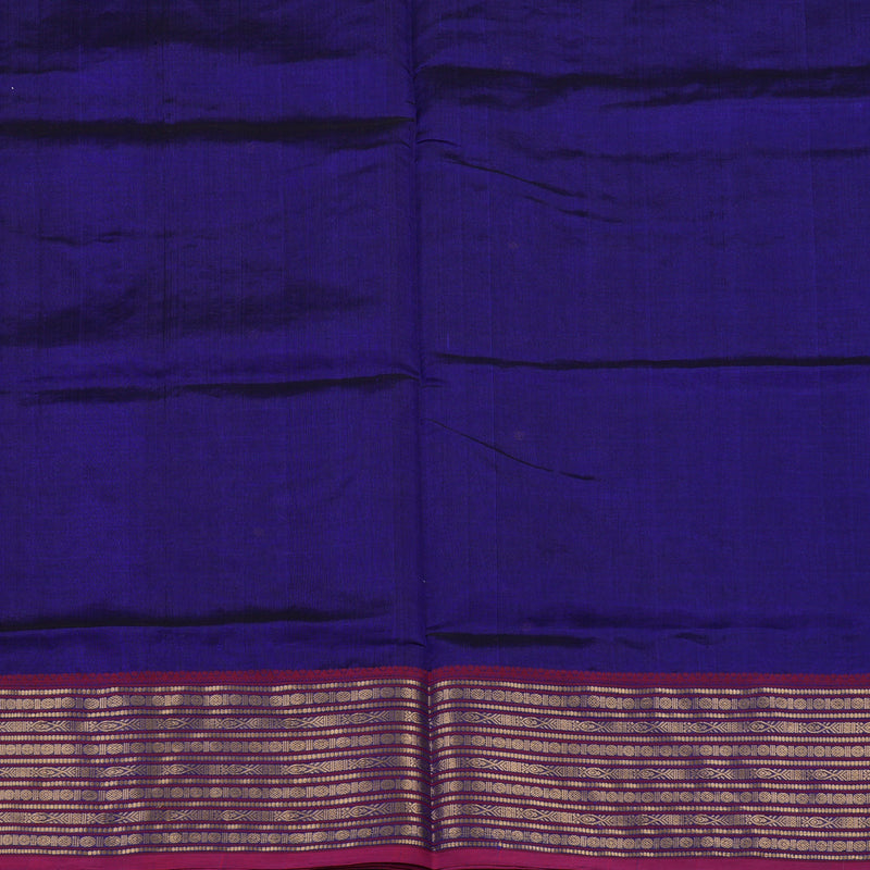 Hayagrivas Royal Blue Pure Kanchi Silk Cotton Saree with Pink Border KBE1525K12-1