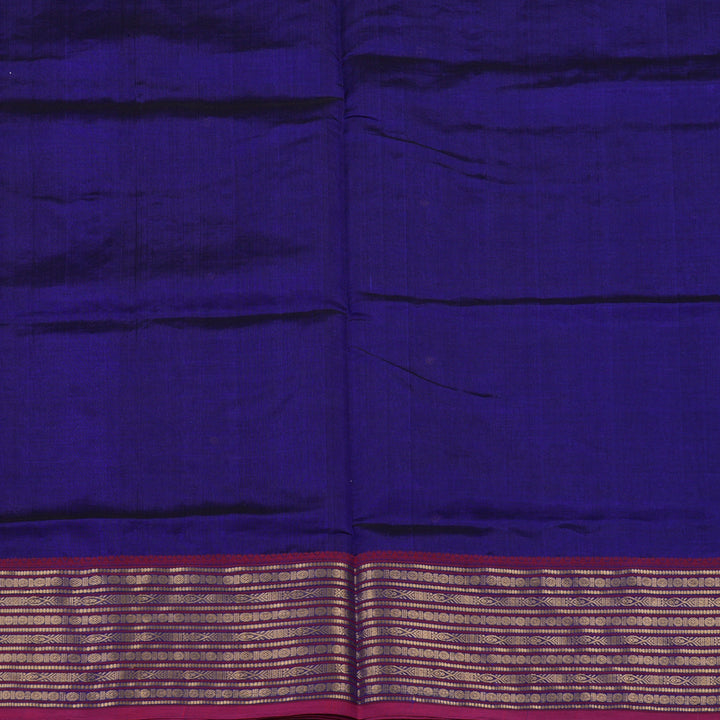 Hayagrivas Royal Blue Pure Kanchi Silk Cotton Saree with Pink Border KBE1525K12-1