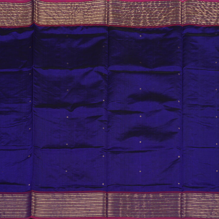 Hayagrivas Royal Blue Pure Kanchi Silk Cotton Saree with Pink Border KBE1525K12-1