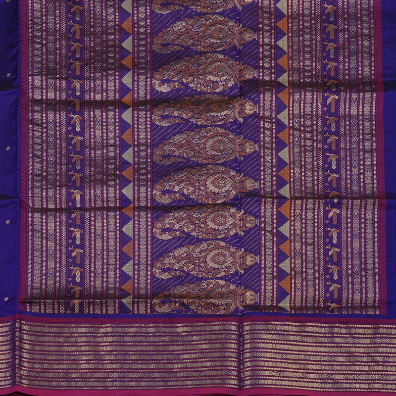 Hayagrivas Royal Blue Pure Kanchi Silk Cotton Saree with Pink Border KBE1525K12-1