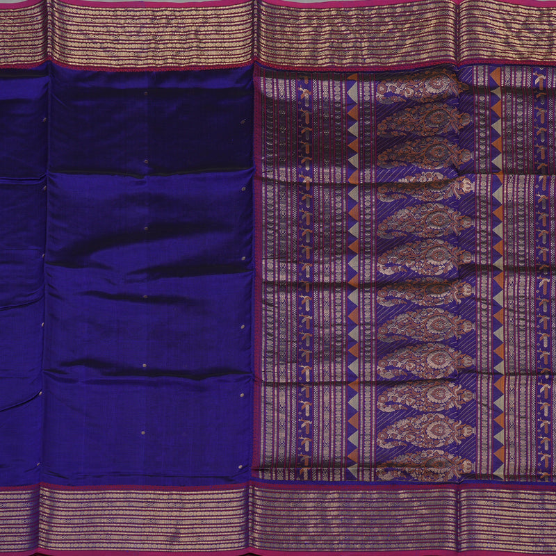 Hayagrivas Royal Blue Pure Kanchi Silk Cotton Saree with Pink Border KBE1525K12-1