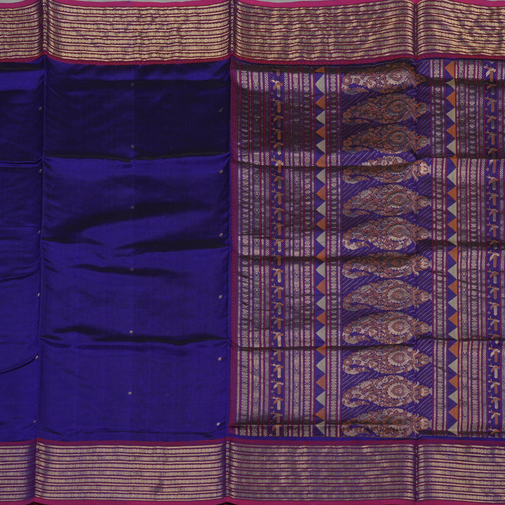 Hayagrivas Royal Blue Pure Kanchi Silk Cotton Saree with Pink Border KBE1525K12-1