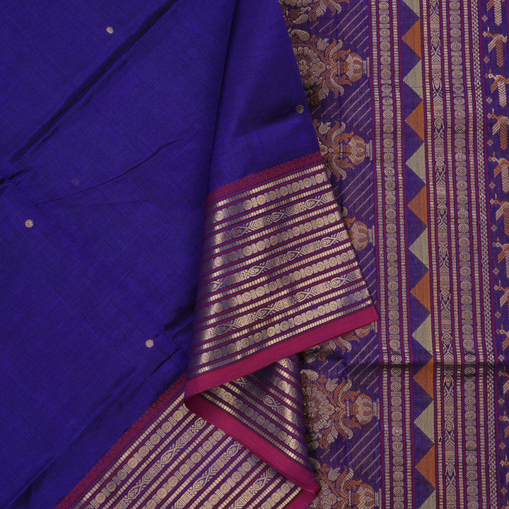 Hayagrivas Royal Blue Pure Kanchi Silk Cotton Saree with Pink Border KBE1525K12-1
