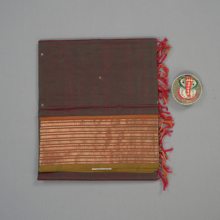 Hayagrivas Manthalir Kanchi Silk Cotton Saree with  Mehandi Green Edging KBE1525K12-2