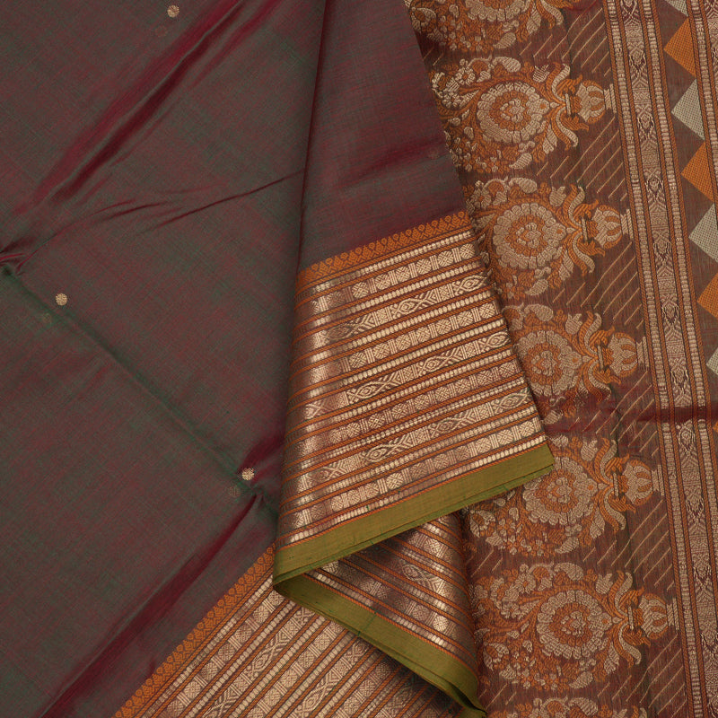 Hayagrivas Manthalir Kanchi Silk Cotton Saree with  Mehandi Green Edging KBE1525K12-2