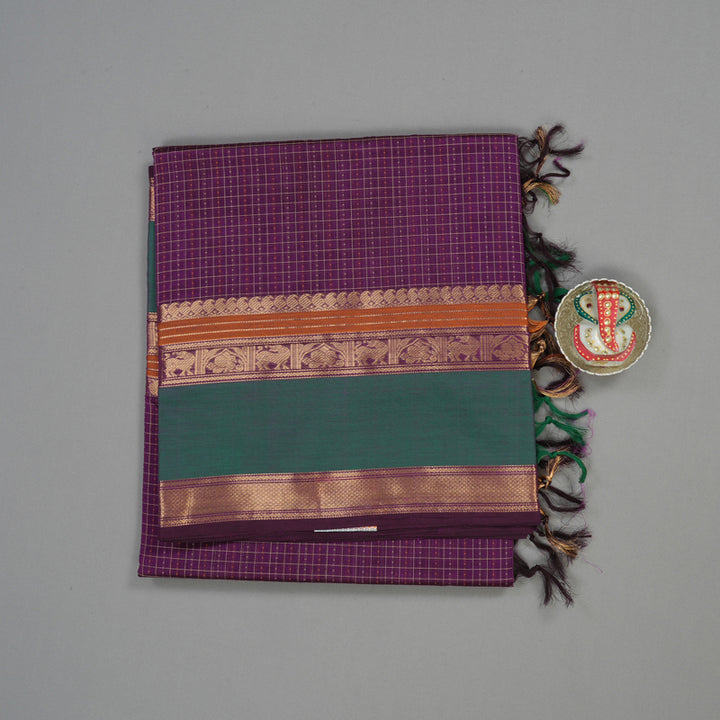 Hayagrivas Violet Pure Kanchi Silk Cotton Saree with Green Border KBE1525K14-3