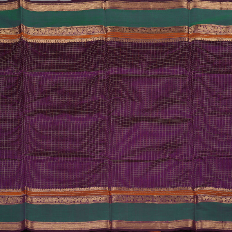 Hayagrivas Violet Pure Kanchi Silk Cotton Saree with Green Border KBE1525K14-3