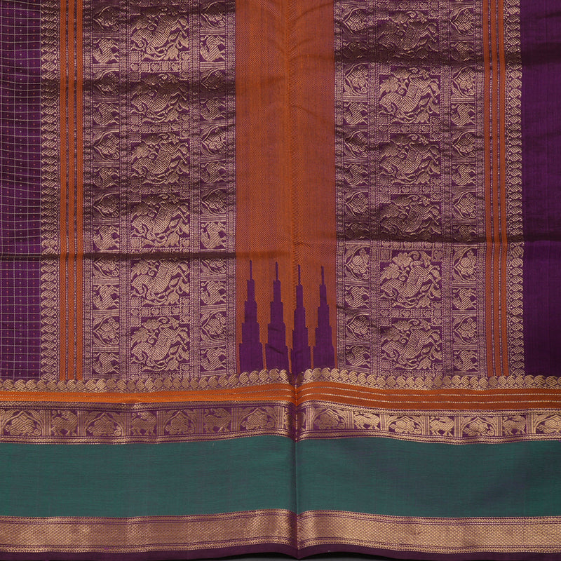 Hayagrivas Violet Pure Kanchi Silk Cotton Saree with Green Border KBE1525K14-3