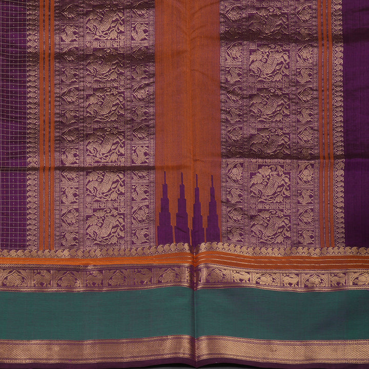 Hayagrivas Violet Pure Kanchi Silk Cotton Saree with Green Border KBE1525K14-3