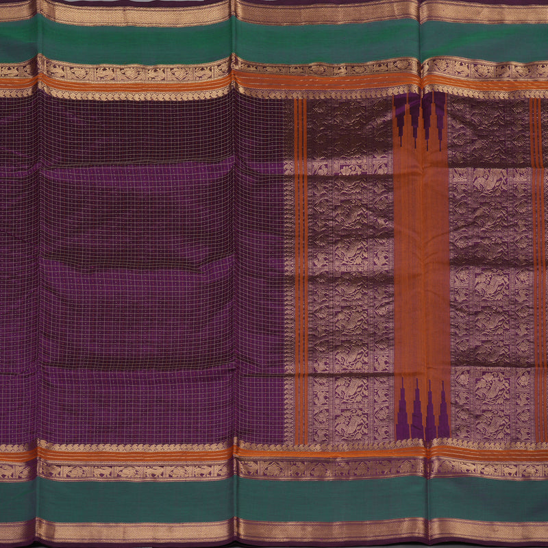 Hayagrivas Violet Pure Kanchi Silk Cotton Saree with Green Border KBE1525K14-3