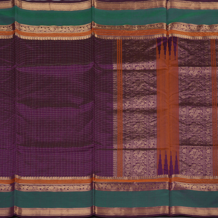 Hayagrivas Violet Pure Kanchi Silk Cotton Saree with Green Border KBE1525K14-3