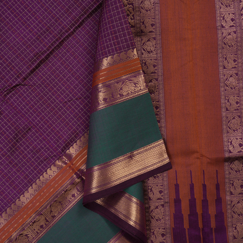 Hayagrivas Violet Pure Kanchi Silk Cotton Saree with Green Border KBE1525K14-3