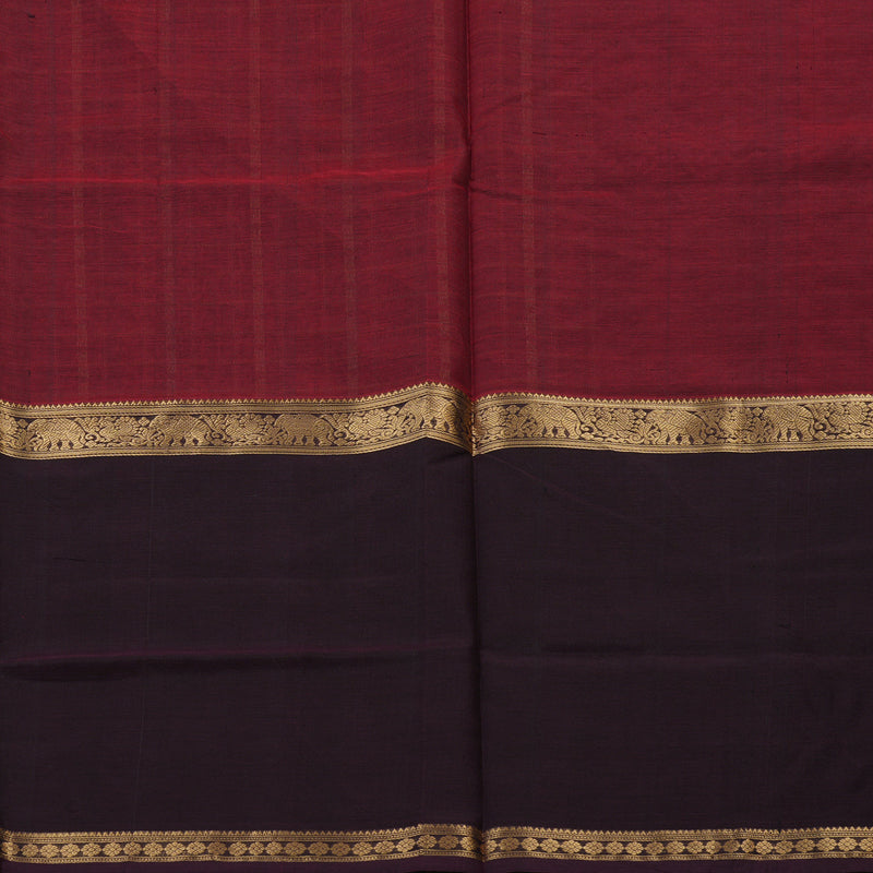 Hayagrivas Wine Maroon Pure Kanchi Silk Cotton Saree with Paaku Border KBE1525K15-2