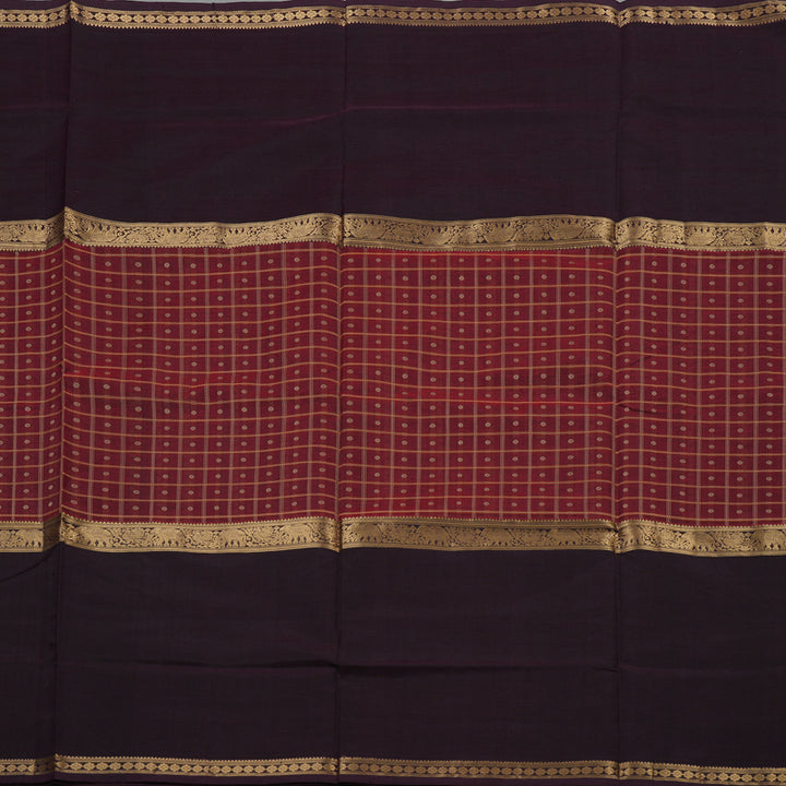 Hayagrivas Wine Maroon Pure Kanchi Silk Cotton Saree with Paaku Border KBE1525K15-2