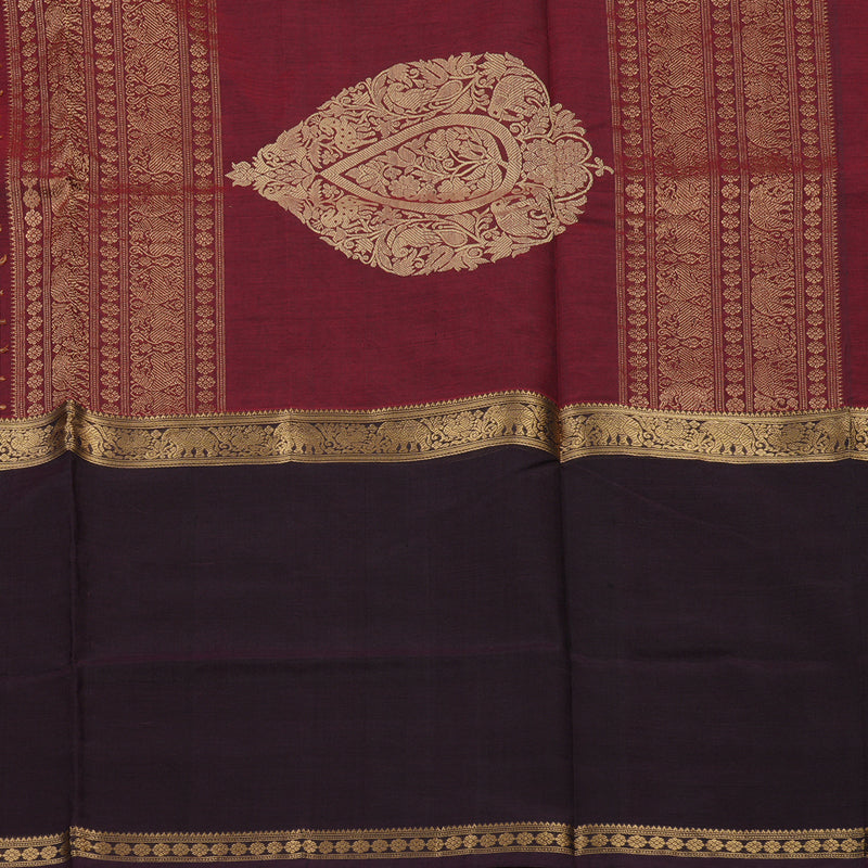Hayagrivas Wine Maroon Pure Kanchi Silk Cotton Saree with Paaku Border KBE1525K15-2