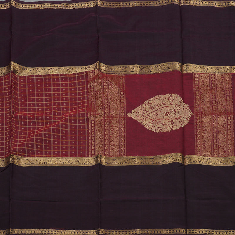 Hayagrivas Wine Maroon Pure Kanchi Silk Cotton Saree with Paaku Border KBE1525K15-2
