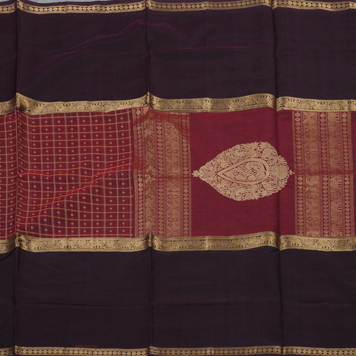 Hayagrivas Wine Maroon Pure Kanchi Silk Cotton Saree with Paaku Border KBE1525K15-2