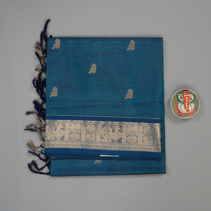 Hayagrivas Deep Peacock Blue Pure Silk Cotton Saree KBE1525K18-1