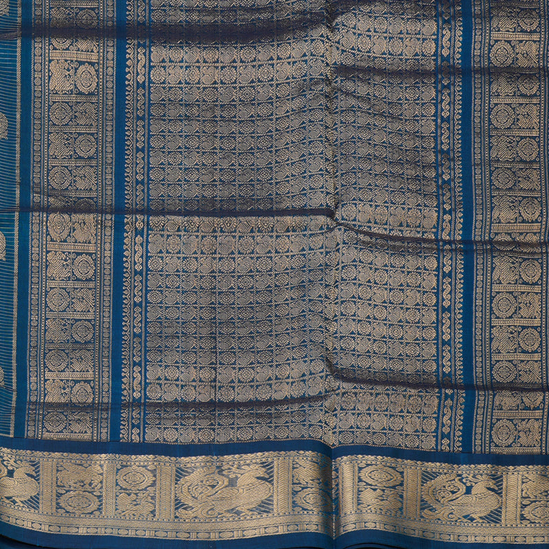 Hayagrivas Deep Peacock Blue Pure Silk Cotton Saree KBE1525K18-1