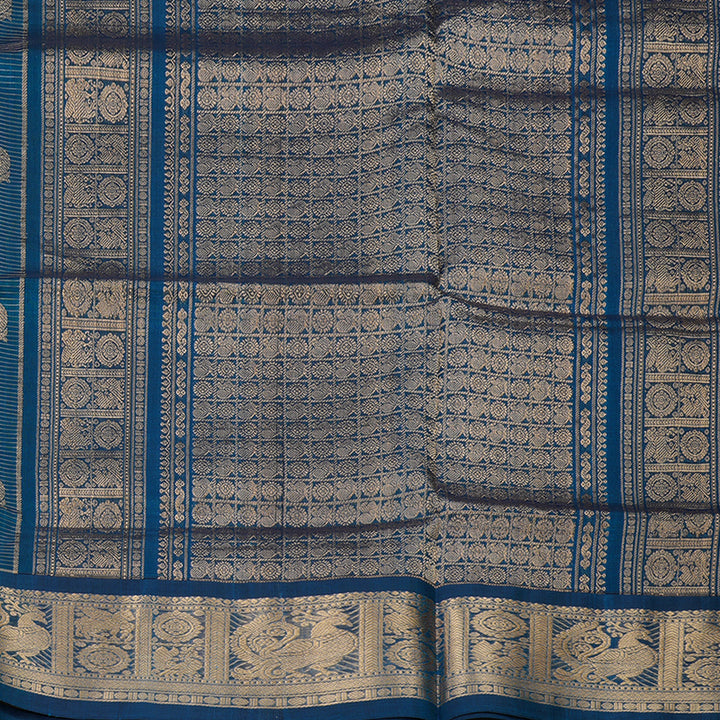 Hayagrivas Deep Peacock Blue Pure Silk Cotton Saree KBE1525K18-1