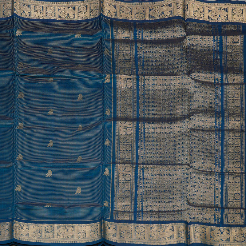 Hayagrivas Deep Peacock Blue Pure Silk Cotton Saree KBE1525K18-1