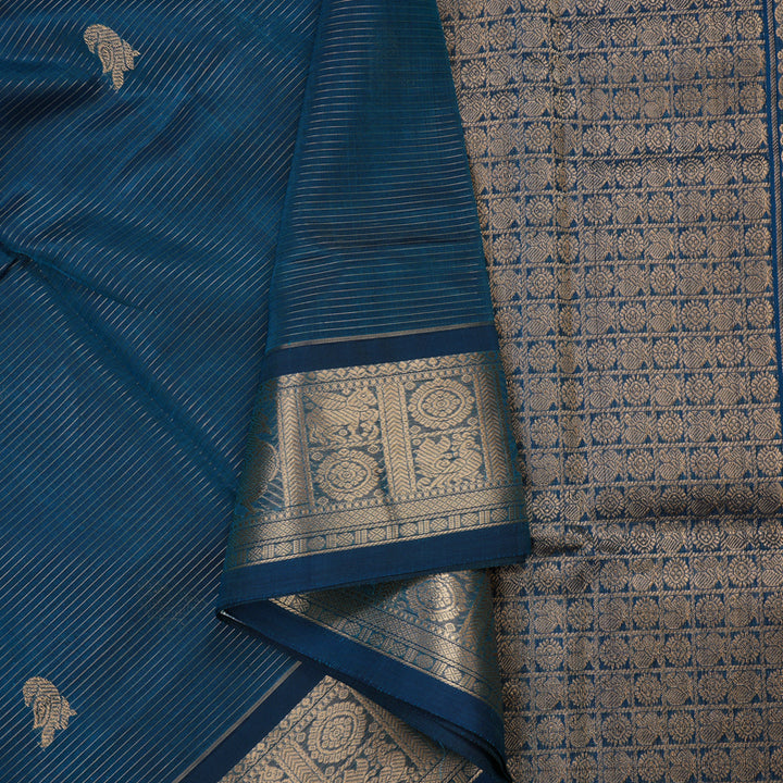 Hayagrivas Deep Peacock Blue Pure Silk Cotton Saree KBE1525K18-1