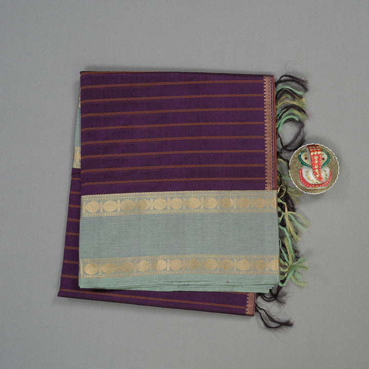 Hayagrivas Violet Pure Kanchi Silk Cotton Saree with Light Elachi Green Border KBE1525K5-2