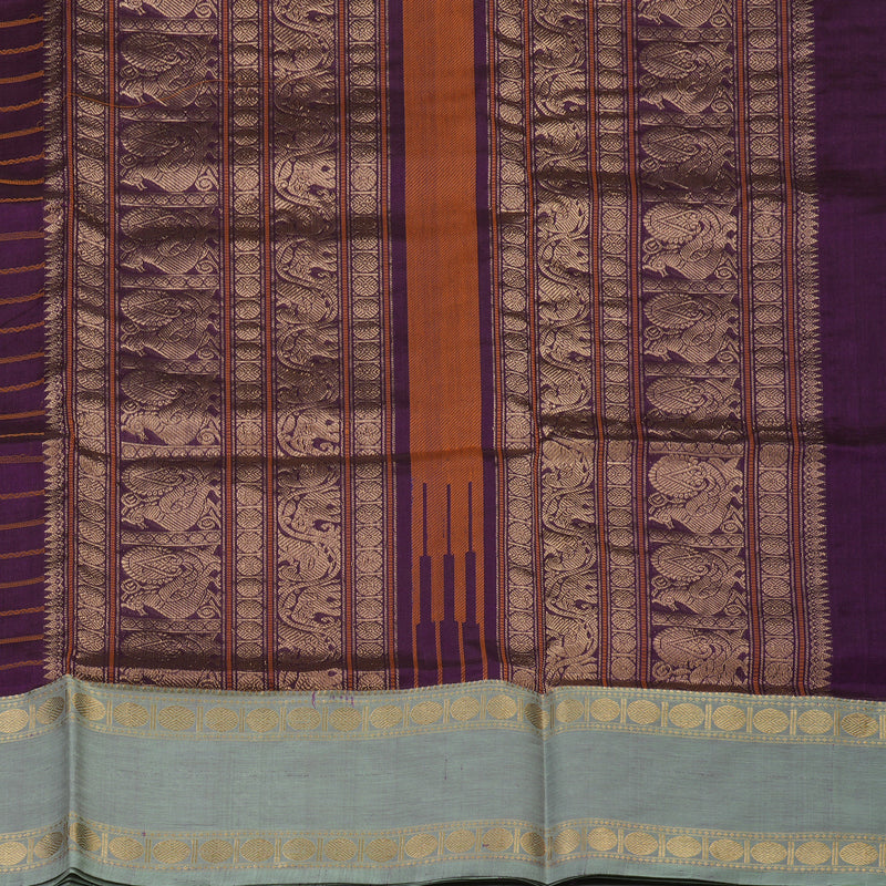 Hayagrivas Violet Pure Kanchi Silk Cotton Saree with Light Elachi Green Border KBE1525K5-2